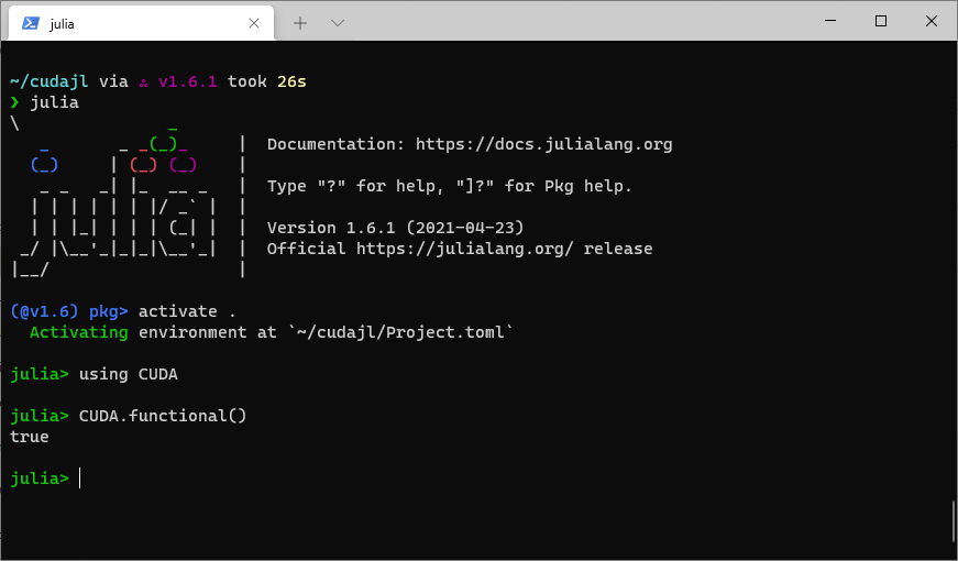 Julia GPU Programming with WSL2